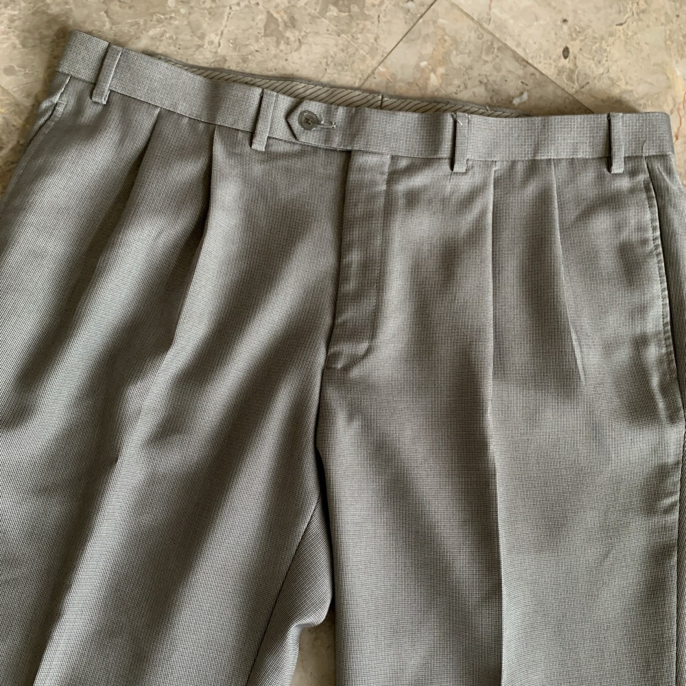 Ralph Lauren Pleated Dress Pants ‎ Grey Cuffed Poly Blend 40 x 30